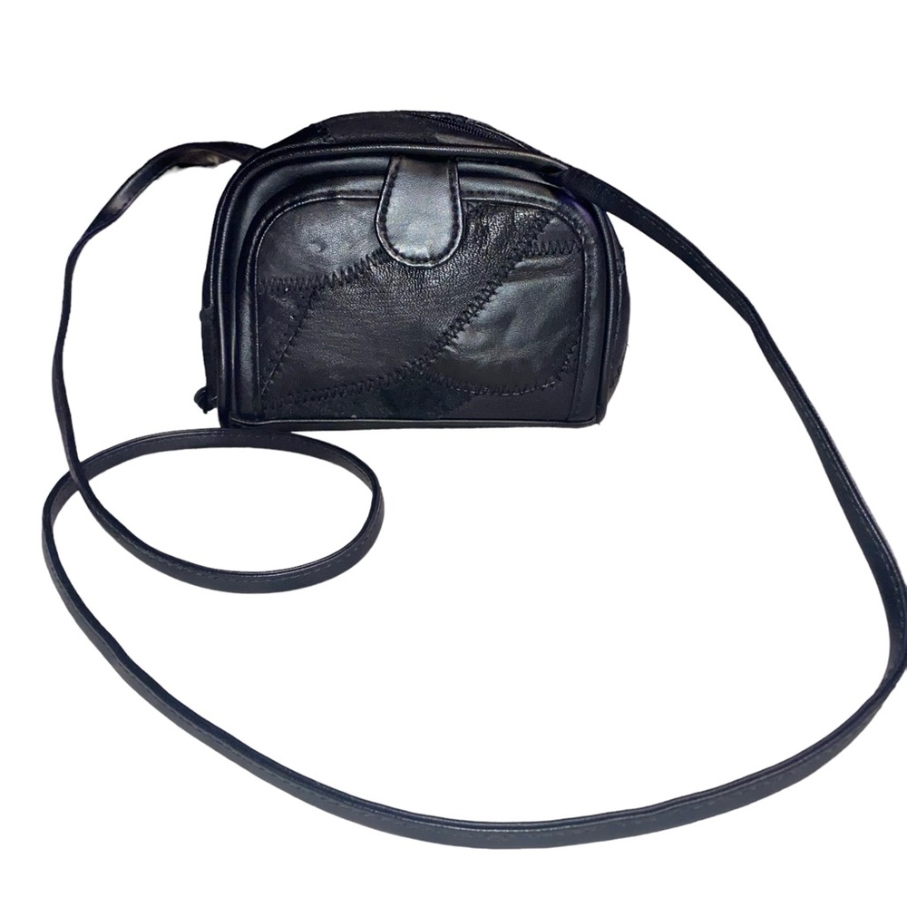 Vintage Black Leather Patchwork Mini Crossbody Pu… - image 1